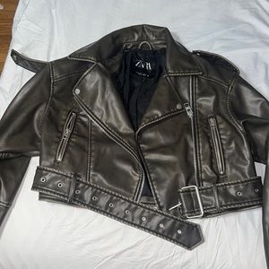 Zara faux leather cropped jacket